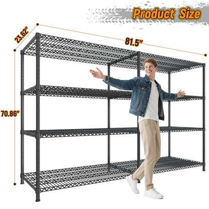 81.5''W Storage Shelves 3680LBS Garage Shelving Heavy Duty 4 Tier Metal Shelving Unit Adjustable Wire Shelf and Storage Pantry Shelves for Kitchen Garage (2 Count)