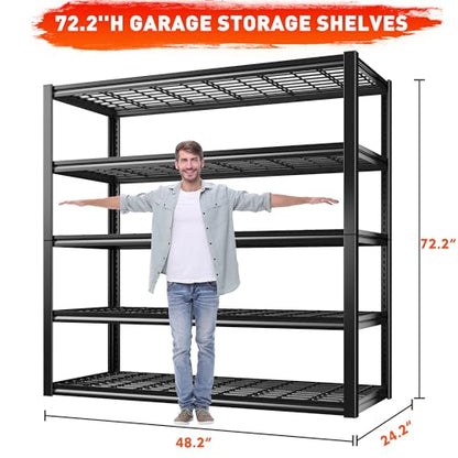 48.2''W Garage Shelving Heavy Duty Metal Shelving 3000LBS Storage Shelves Adjustable Metal Shelves Industrial 5 Tier Garage Shelf for Basement Pantry Warehouse Supermarket (2 Count)