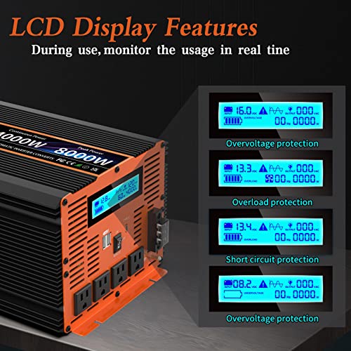 4000 Watt Pure Sine Wave Power Inverter 12V DC to 110V 120V Converter for Family RV Off Grid Solar System Car with Type