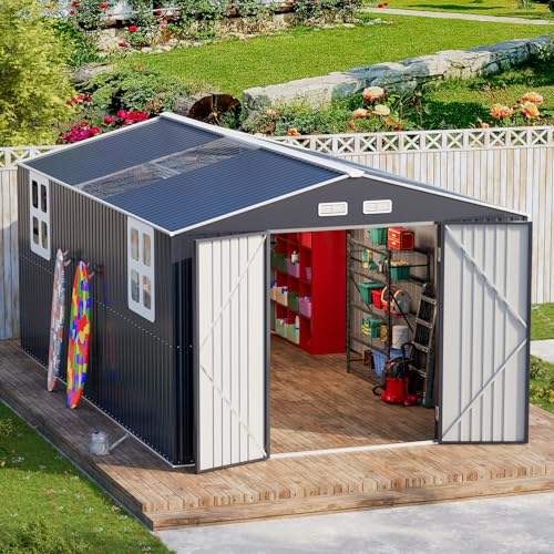 10x16 FT Metal Outdoor Storage Shed with Windows Skylight
