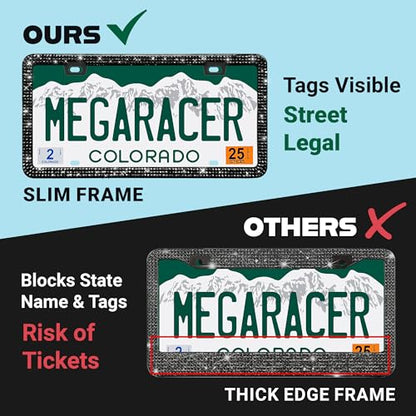 Elegant Black Bling License Plate Frame for Women