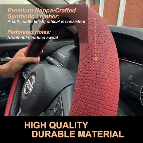 D Shaped Nappa Leather Steering Wheel Cover 14.5
