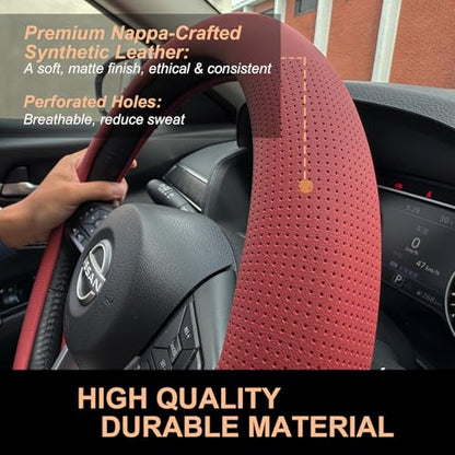 D Shaped Nappa Leather Steering Wheel Cover 14.5