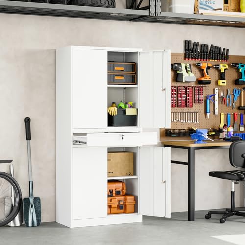 Metal Garage Storage Cabinet with Locking Doors and Adjustable Shelves