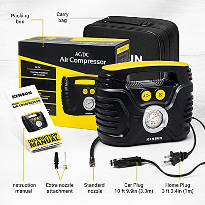 Portable Air Compressor Pump for Car 12V DC and Home 110V AC Swift Performance Tire Inflator 100 PSI for Car
