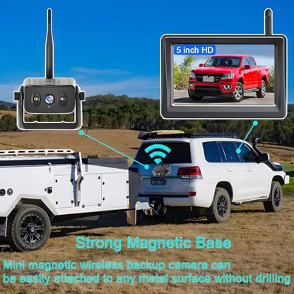 Solar Magnetic Wireless Backup Camera for Truck with 5' Monitor
