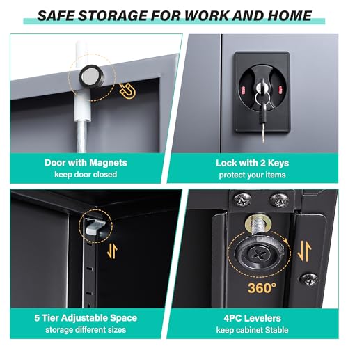 Wide & Deep Metal Storage Cabinet with Lock & Adjustable Shelves