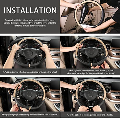 Breathable Car Steering Wheel Cover 15 inch Auto Universal Leather Wrap Non