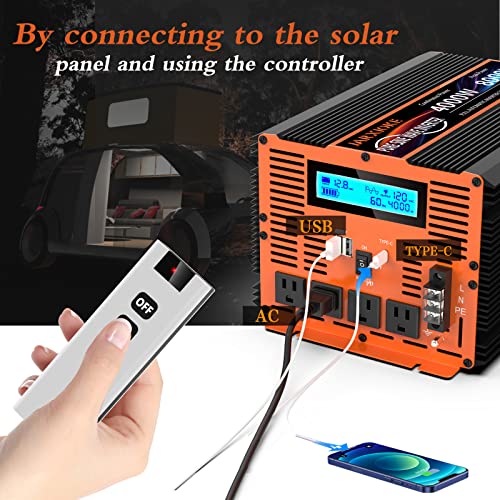 4000 Watt Pure Sine Wave Power Inverter 12V DC to 110V 120V Converter for Family RV Off Grid Solar System Car with Type