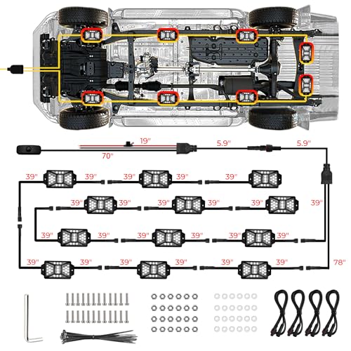 12 Pods Pure White LED Rock Lights Kit with Switch Wiring Harness (12 Count)