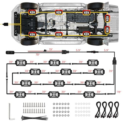 12 Pods Pure White LED Rock Lights Kit with Switch Wiring Harness (12 Count)