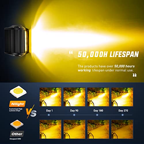 2PC 4Inch Amber Led Pods Triple Row 60W Flood Spot Combo Driving Fog Lights with 16AWG Wiring Harness