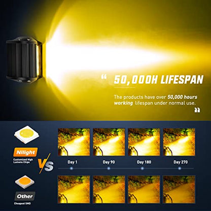 2PC 4Inch Amber Led Pods Triple Row 60W Flood Spot Combo Driving Fog Lights with 16AWG Wiring Harness
