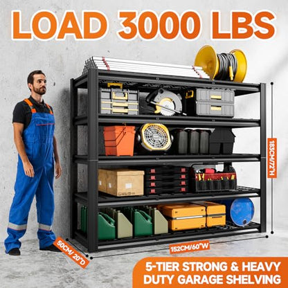 5 Tier 60" W x 20" D x 72" H Garage Shelving 30000LBS Heavy Duty Adjustable Storage Shelves Basement Industrial Shelving Units (5 Count)