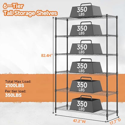 6 Tiers Storage Shelves Load 2100LBS