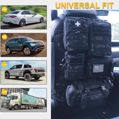 Universal Tactical Car Seat Back Organizer Bag Tactical Molle Vehicle Organizers Panel Vehicle Protector Organizers with 5 Detachable Pouches for Car Truck Ford Jeep