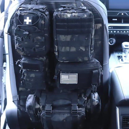 Universal Tactical Car Seat Back Organizer Bag Tactical Molle Vehicle Organizers Panel Vehicle Protector Organizers with 5 Detachable Pouches for Car Truck Ford Jeep