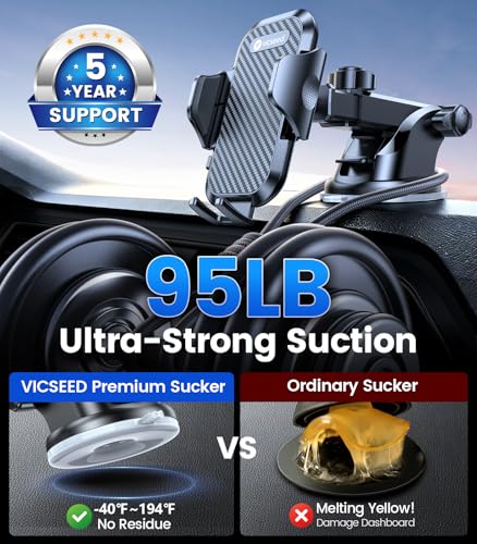 2026 Ultimate Sturdy Car Phone Holder [Upgraded 95+LBS Strongest Suction] Universal Long Arm Cellphone Mount for Car Dashboard Windshield Vent Truck Boat for iPhone 17 16 Pro Max & Android
