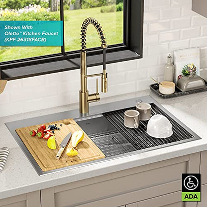 KWT310-33/5.5 Kore ADA Workstation 33-inch Drop-In Topmount 16 Gauge Stainless Steel Single Bowl Kitchen Sink with Accessories, 33 Inch