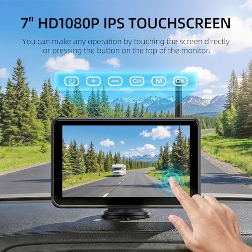 7 Inch Dual Solar Wireless Backup Camera Magnetic with HD1080P DVR Touchscreen