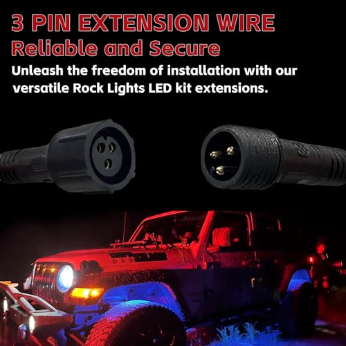 4 PCS 4FT 3 Pin RGB Rock Light Extension Wire for Trucks