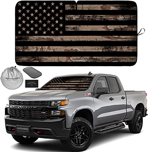1 Piece Windshield Sun Shade Brown Camo American Flag USA Design