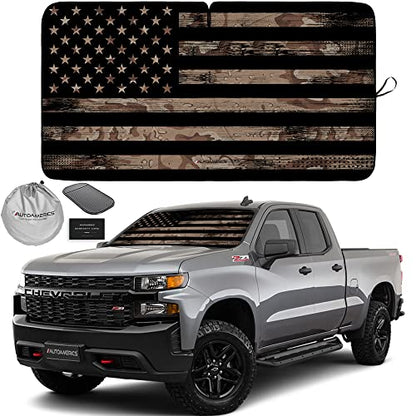 1 Piece Windshield Sun Shade Brown Camo American Flag USA Design