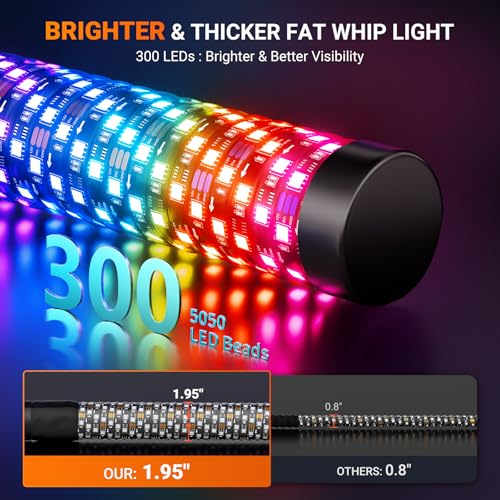 2PCS 1FT Fat Whip Lights for UTV ATV (2 Count)