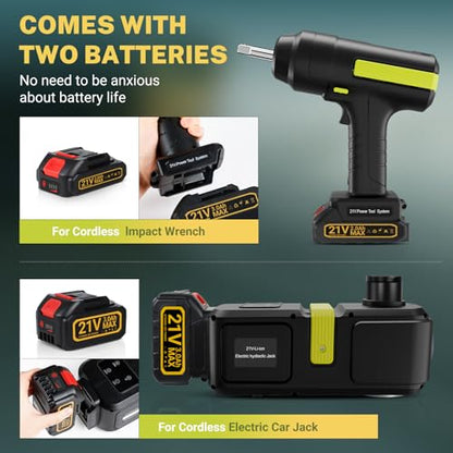Cordless Electric Car Jack Kit 5 Ton with Battery and Impact Wrench