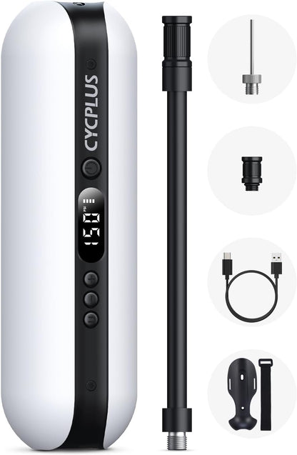 CYCPLUS Electric Air Compressor Portable Bicycle Pump Car Tire Inflator, Max 150 PSI, Auto Shut-Off Air Pump with Presta and Schrader Valves for All Bicycles Motorcycles and Cars