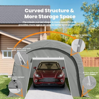 10×20 FT Storage Shelter Outdoor Round Carport