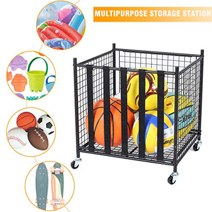 Garage Sports Ball Storage Rack Lockable Stackable Ball Cage Rolling Cart