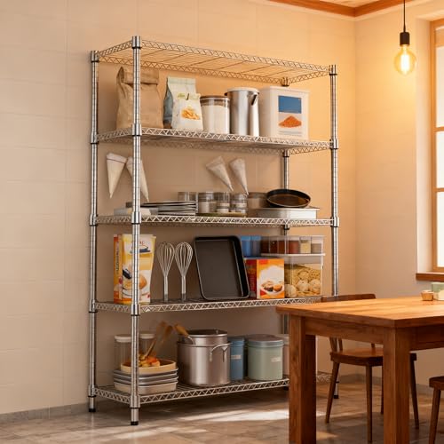 1750LBS 47.2" W 5 Tiers Shelf Steel Storage Shelves Metal Shelving Unit Steel Organizer Wire Rack for Home