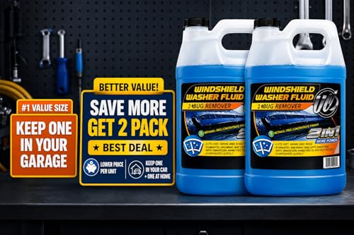 2-in-1 Windshield Washer Fluid 2-Pack (1 Gallon Each, 256 fl oz Total) – Ready to Use, Streak-Free Formula, All-Weather Cleaning, Removes Bugs, Dirt & Road Grime – Premium Windshield Cleaner (256 Fl Oz)