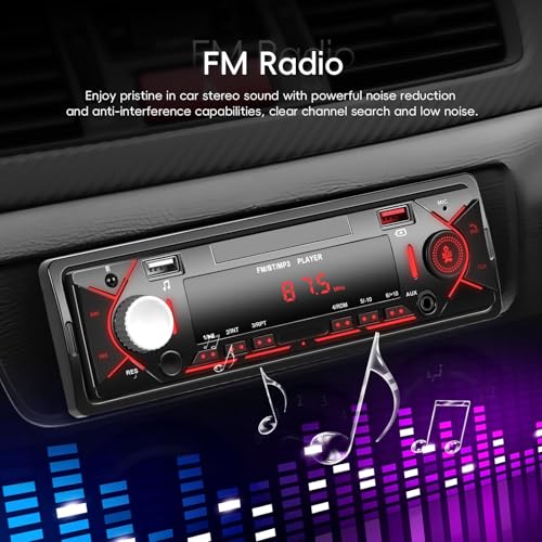 Single Din Car Stereo with Bluetooth 5.0 Hands Free Calling Digital Car Stereo Receiver FM Radio Car Mp3 Player Audio Multimedia System with 2 USB