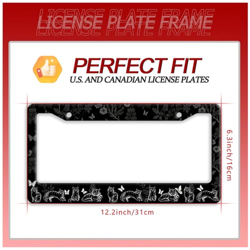 Black White Cats License Plate Frame Stainless Steel Cat License Holder