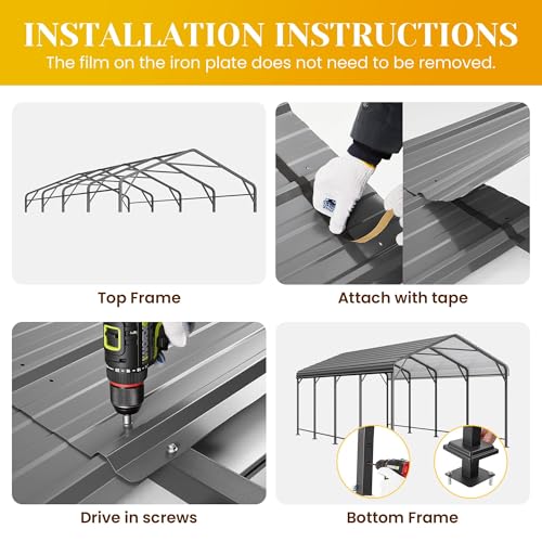 Carport 12' x 20' Heavy Duty Carport with Updated Roof & Enhanced Base
