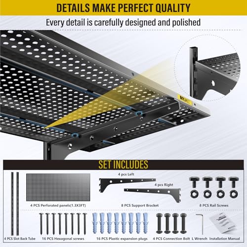 2 Pack×2 Tier 1.3x3ft Garage Shelving Wall Mounted (4 Count)