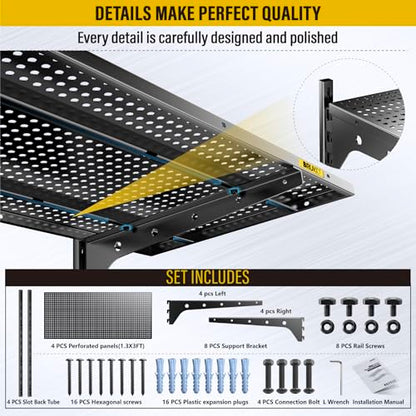 2 Pack×2 Tier 1.3x3ft Garage Shelving Wall Mounted (4 Count)