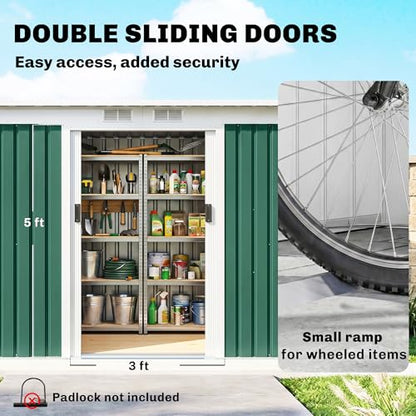9' x 4' Outdoor Storage Shed Sloping Roof Lockable Door Green