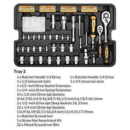 258 Piece Tool Kit with Rolling Tool Box Socket Wrench Hand Tool Set Mechanic Case Trolley Portable (258 Count)