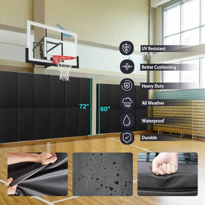60" 72" High Gym Wall Padding 2" Thick Foam Basketball Court Wall Mount Protector for Garage Taekwondo Babyroom