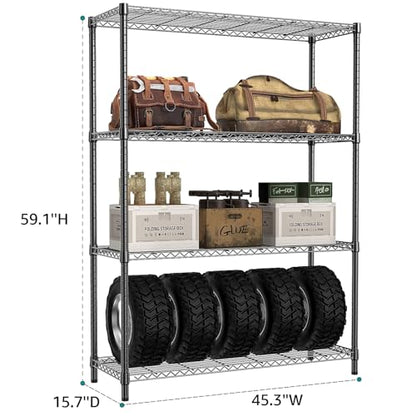 1400 LBS Garage Black Shelving Wide Storage Shelves 4 Tier Adjustable Heavy Duty Metal Wire Rack Standing Shelf Unit for Kitchen Office College Dorm Garage Warehouse 15.8" x 45.8"x 59.4"