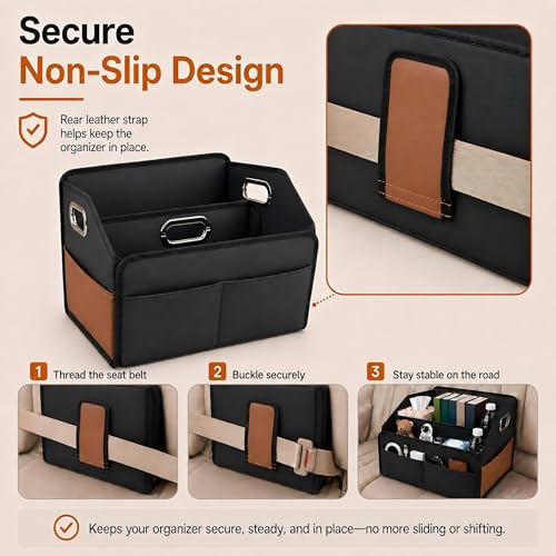 Leather Car Storage Organizer Back Front Seat Car Organizer Black