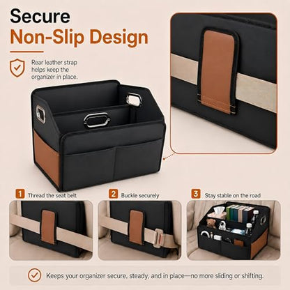 Leather Car Storage Organizer Back Front Seat Car Organizer Black