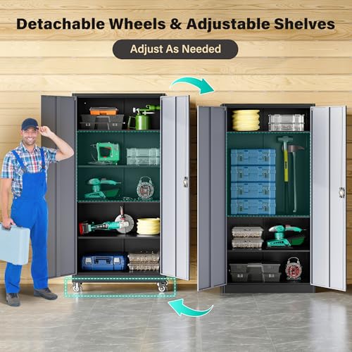 75" Tall Metal Storage Cabinet with Wheels