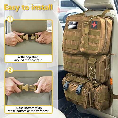 Universal Tactical Car Seat Back Organizer Bag Tactical Molle Vehicle Organizers Panel Vehicle Protector Organizers with 5 Detachable Pouches for Car Truck Ford Jeep