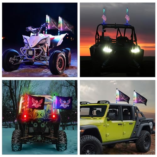 2PCS 2FT RGB LED Whip Light with Extra Stop Turn Reverse Lights