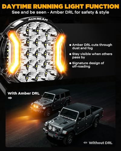 V Ultra Series 9" Round LED Driving Lights Amber DRL Offroad Lights (2 Count)