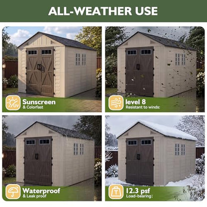 8x12 Ft Outdoor Storage Shed with Lighe & Floor